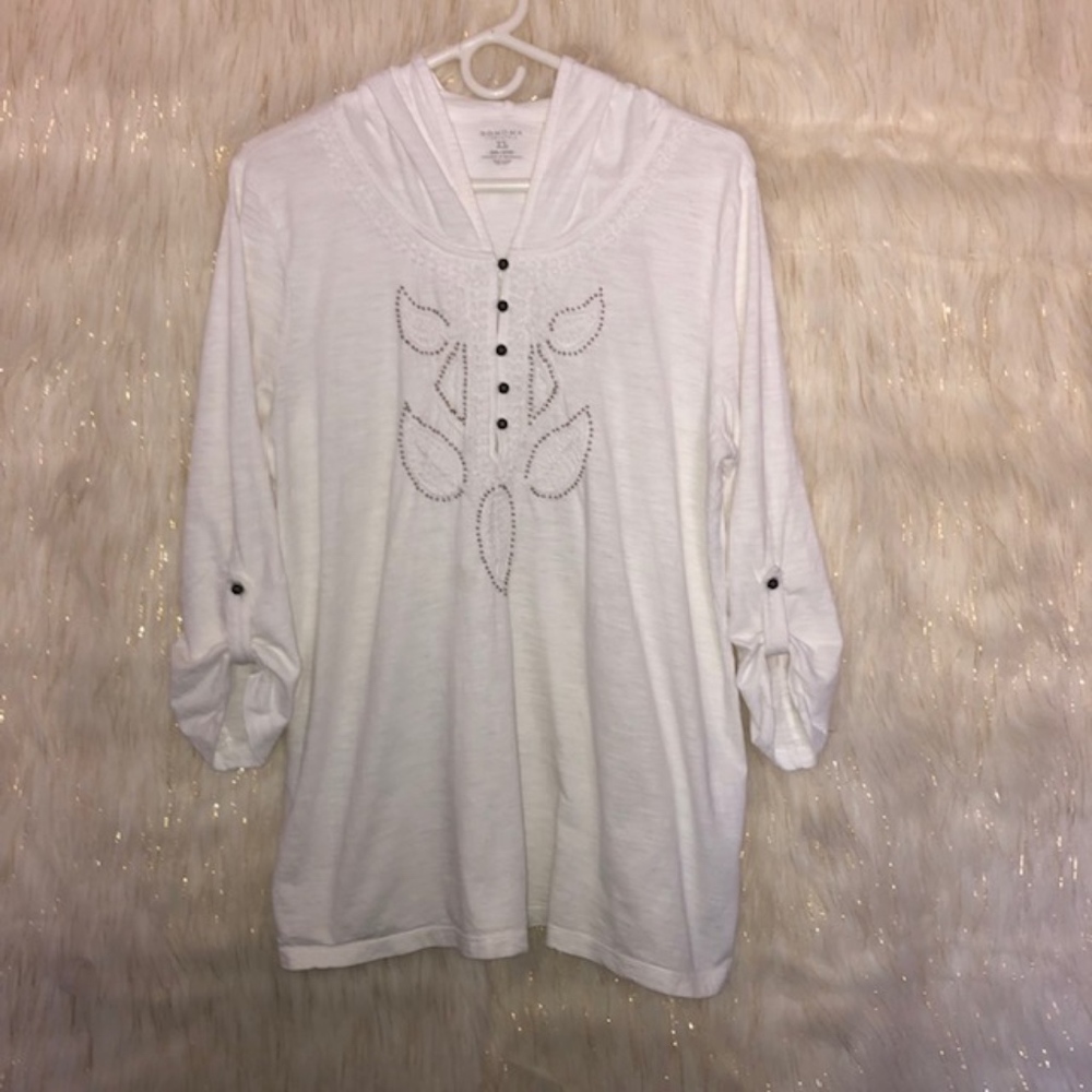 Sonoma Lifestyle Boho White Hoodie Top  Size XL